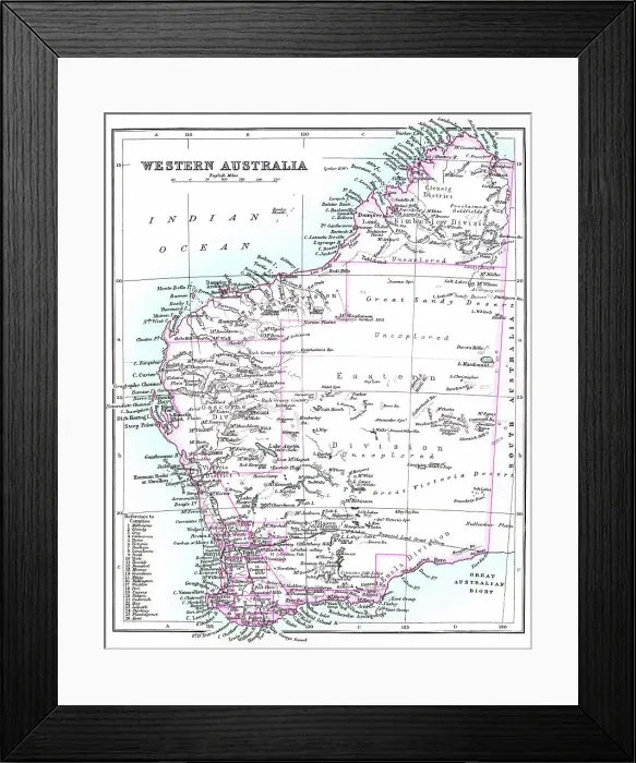 Framed Print : Old chromolithograph map of Western Australia