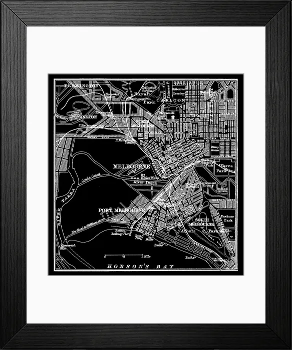 Framed Print : Old chromolithograph map of Melbourne - Australia
