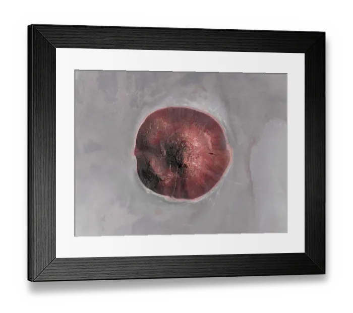 Framed Print : Cone shaped rock formation in the middle of a dry salt lake photographed from a drone point of view, South Australia, Australia Framed Print : Cone shaped rock formation in the middle of a dry salt lake photographed from a drone point of view, South Australia, Australia
