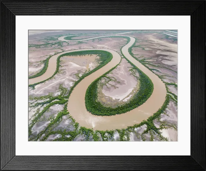 Framed Print : Aerial shot showing the King River meandering over a floodplain, The Kimberley, Western Australia, Australia Framed Print : Aerial shot showing the King River meandering over a floodplain, The Kimberley, Western Australia, Australia