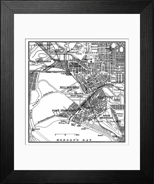 Framed Print : Old chromolithograph map of Melbourne - Australia
