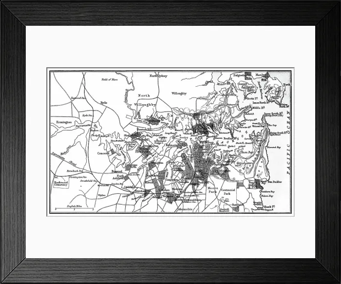 Framed Print : Old chromolithograph map of Sydney, the capital city of the state of New South Wales, and the most populous city in both Australia and Oceania Framed Print : Old chromolithograph map of Sydney, the capital city of the state of New South Wales, and the most populous city in both Australia and Oceania