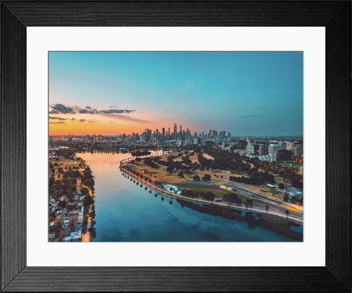 Framed Print : Aerial view of Albert Park during dusk