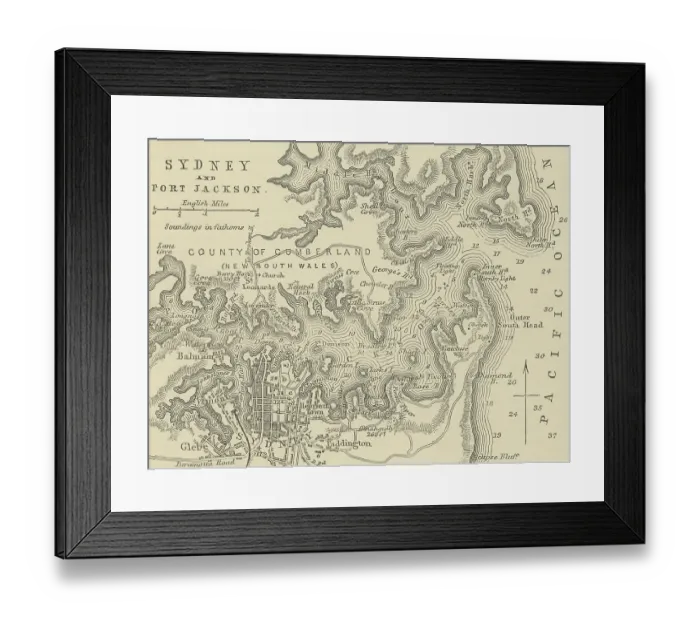 Framed Print : Old engraved map of Sydney (capital city of the state of New South Wales, Australia) and Port Jackson Framed Print : Old engraved map of Sydney (capital city of the state of New South Wales, Australia) and Port Jackson