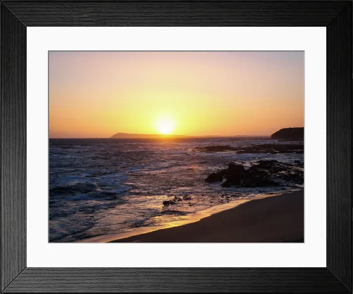 Framed Print : Golden sunset over ocean in Victoria, Australia