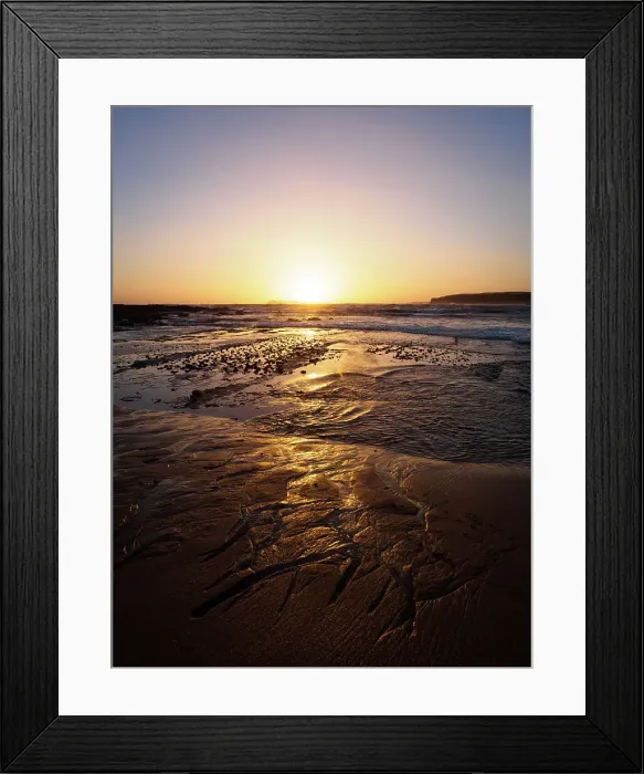 Framed Print : Sun setting over waves and sandy beach in Victoria, Australia Framed Print : Sun setting over waves and sandy beach in Victoria, Australia