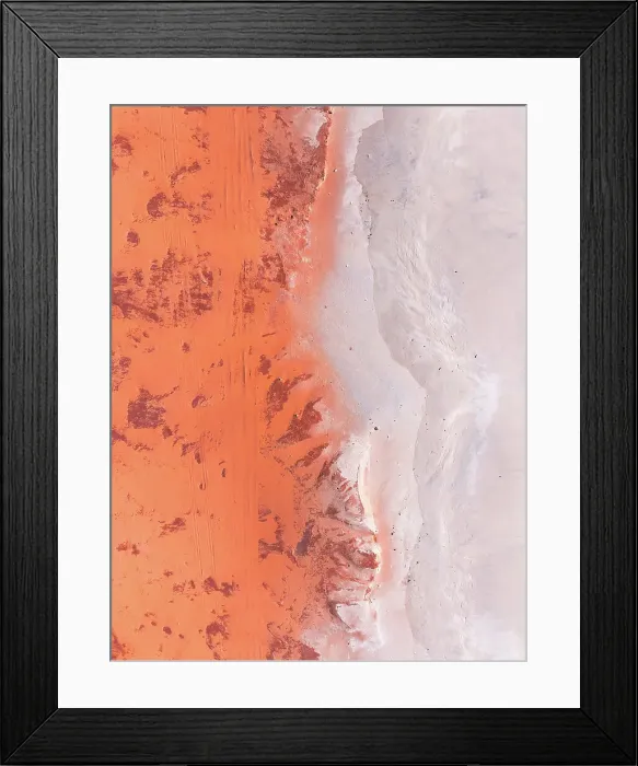 Framed Print : Sandstone cliffs at the edge of a beach shot from directly above, James Price Point, The Kimberley, Western Australia, Australia