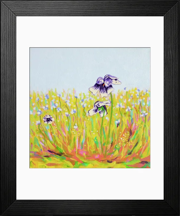 Framed Print : Australian native Viola growing wildly in a garden lawn. Original acrylic painting Framed Print : Australian native Viola growing wildly in a garden lawn. Original acrylic painting