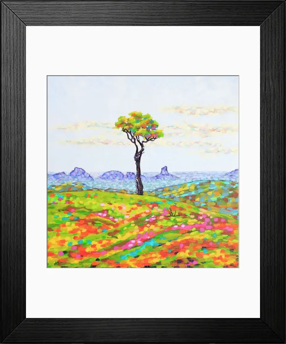 Framed Print : Tree on a Hilltop with View Acrylic Painting