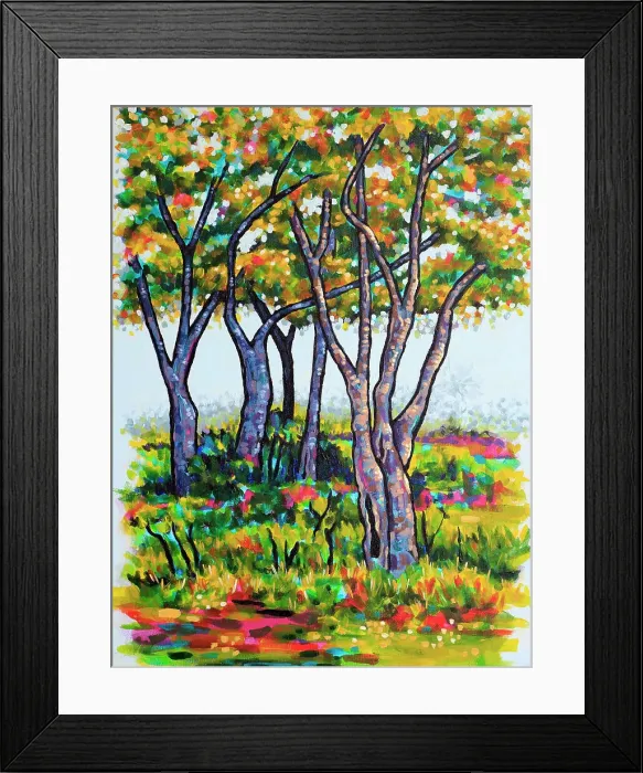 Framed Print : A Small Group of Trees in a Lush Garden, Original Painting Framed Print : A Small Group of Trees in a Lush Garden, Original Painting