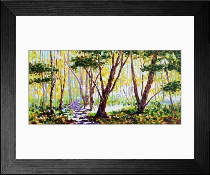 Framed Print : Late Afternoon Sunlight through Trees with Dappled Sunlight on Pathway Acrylic Painting Framed Print : Late Afternoon Sunlight through Trees with Dappled Sunlight on Pathway Acrylic Painting