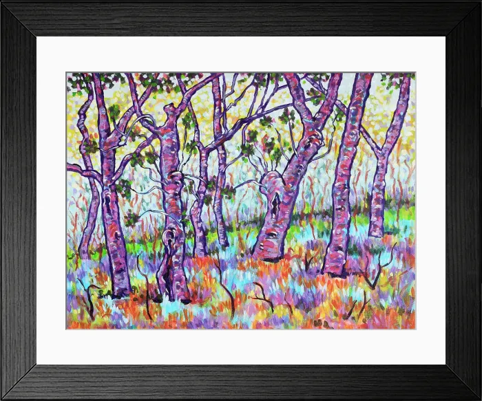 Framed Print : Large Old Banksia Trees with Background Shrubs in a Bush-land Area Acrylic Painting