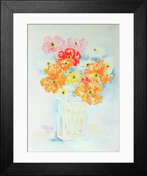 Framed Print : Still Life Colorful Poppies in Vase Watercolor Painting Framed Print : Still Life Colorful Poppies in Vase Watercolor Painting