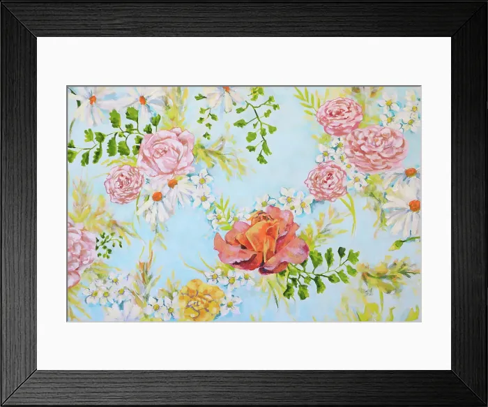 Framed Print : Bouquets of Roses, Blossom, Daises, and Fern