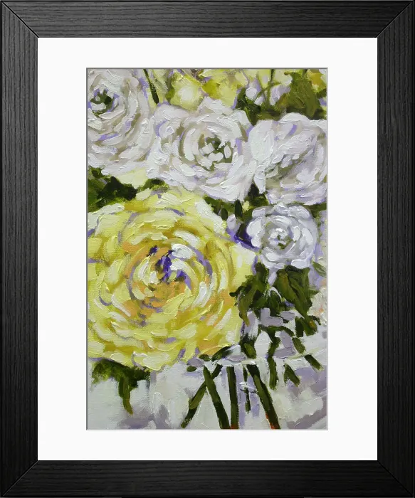 Framed Print : Yellow with White Roses Oil Painting Framed Print : Yellow with White Roses Oil Painting