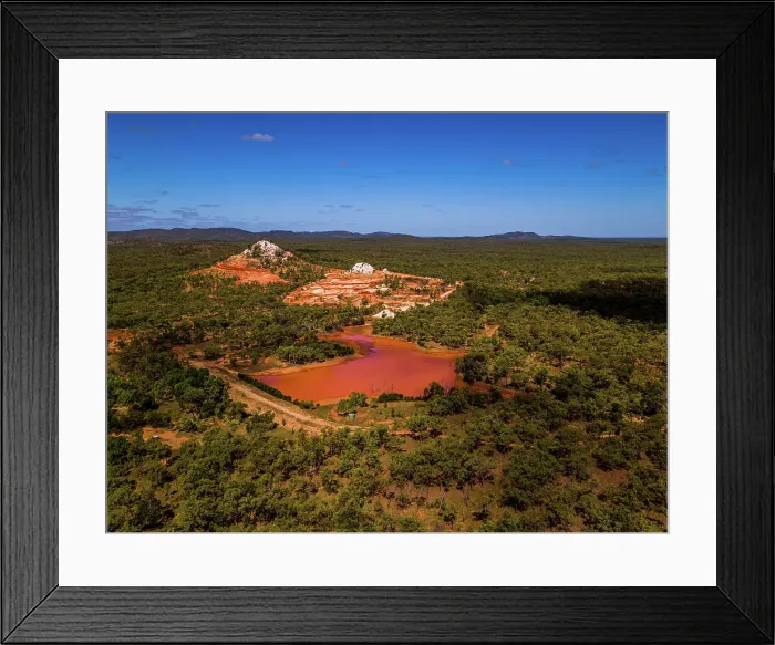 Framed Print : Aerial View of a Red Lake Near Mount Surprise in North Queensland, Australia