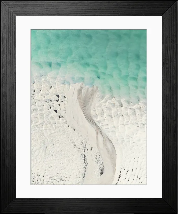 Framed Print : Stream of water flowing across a sandbar into Willie Creek estuary, Western Australia, Australia