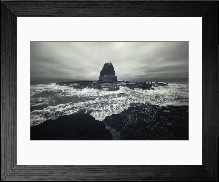 Framed Print : Dramatic oceanscape scene with angry ocean and rock stack, Australia Framed Print : Dramatic oceanscape scene with angry ocean and rock stack, Australia