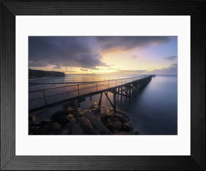 Framed Print : Stenhouse Bay jetty with sea, cliffs, pier and rocks at dawn on the Yorke Peninsula, South Australia Framed Print : Stenhouse Bay jetty with sea, cliffs, pier and rocks at dawn on the Yorke Peninsula, South Australia