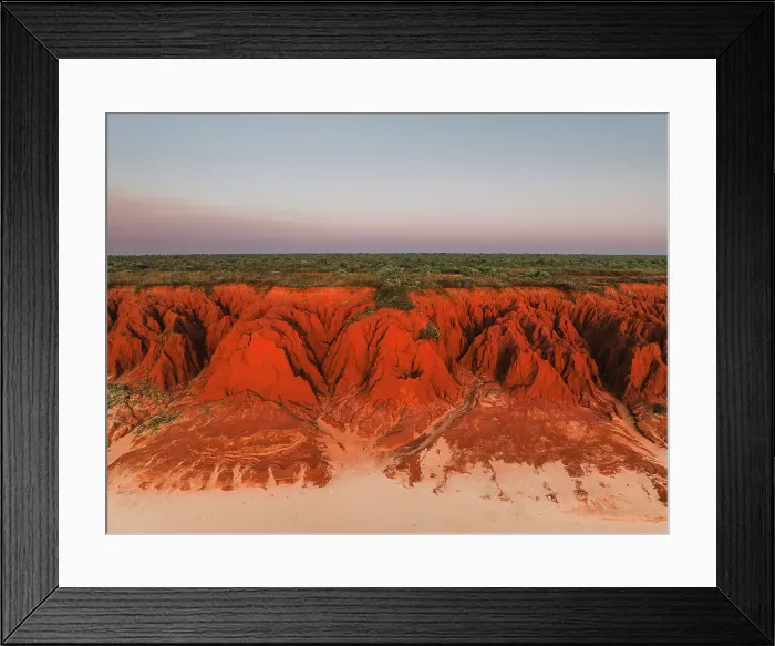 Framed Print : Aerial image in front of sandstone cliffs at sunset, James Price Point, The Kimberley, Western Australia, Australia Framed Print : Aerial image in front of sandstone cliffs at sunset, James Price Point, The Kimberley, Western Australia, Australia