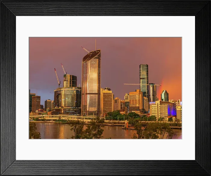 Framed Print : City skyscrapers sunset reflections purple sky Framed Print : City skyscrapers sunset reflections purple sky