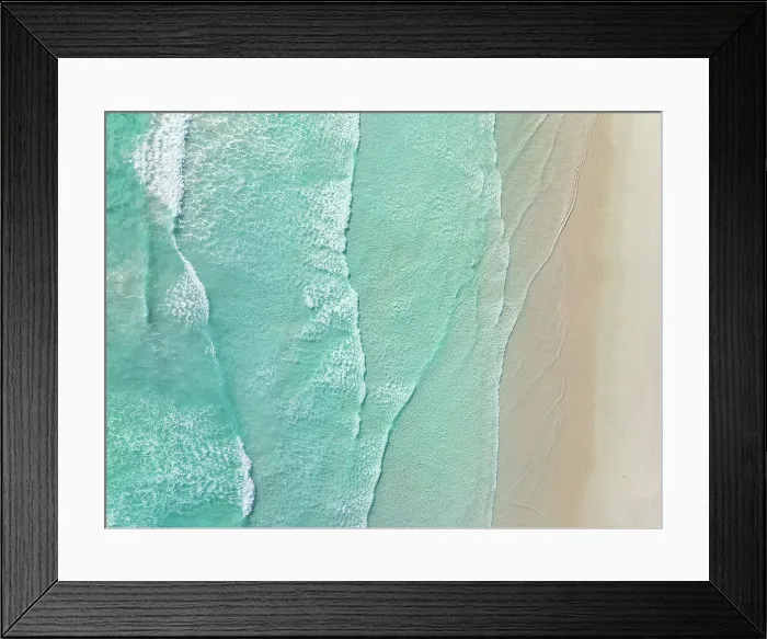 Framed Print : Waves from the Southern Ocean washing onto a beach shot from a drone perspective, Esperance, Western Australia, Australia