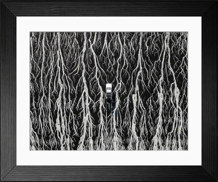 Framed Print : Overhead photo showing a 4x4 driving across braided channels of Ocean water created at low tide, Cable Beach, Broome, Western Australia, Australia Framed Print : Overhead photo showing a 4x4 driving across braided channels of Ocean water created at low tide, Cable Beach, Broome, Western Australia, Australia