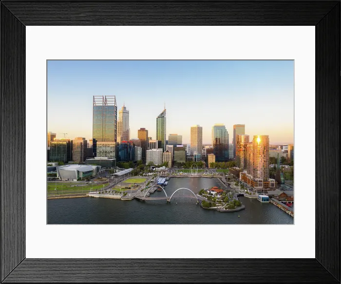 Framed Print : Aerial view of Elizabeth Quay waterfront during sunset in Perth, Western Australia state, Australia Framed Print : Aerial view of Elizabeth Quay waterfront during sunset in Perth, Western Australia state, Australia