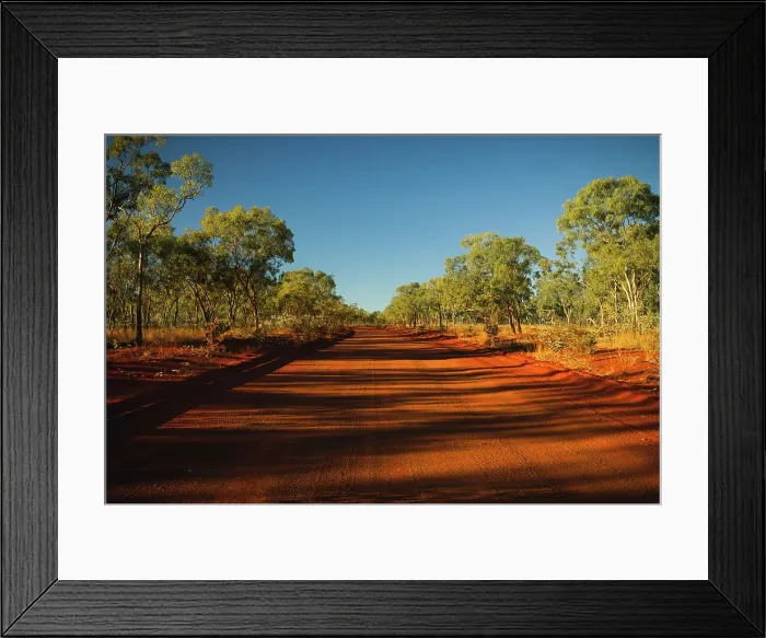 Framed Print : Shadows from trees crossing the Gibb River Road, Western Australia, Australia Framed Print : Shadows from trees crossing the Gibb River Road, Western Australia, Australia