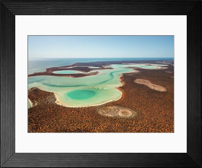 Framed Print : Big Lagoon in Francois Peron National Park shot from an aerial point of view on a sunny day, Shark Bay, Western Australia, Australia