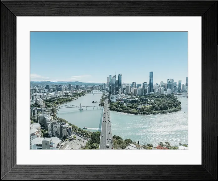 Framed Print : Aerial photo looking along a highway leading towards Brisbane city centre, Queensland, Australia Framed Print : Aerial photo looking along a highway leading towards Brisbane city centre, Queensland, Australia
