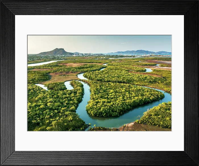 Framed Print : Winding river landscape aerial view Framed Print : Winding river landscape aerial view