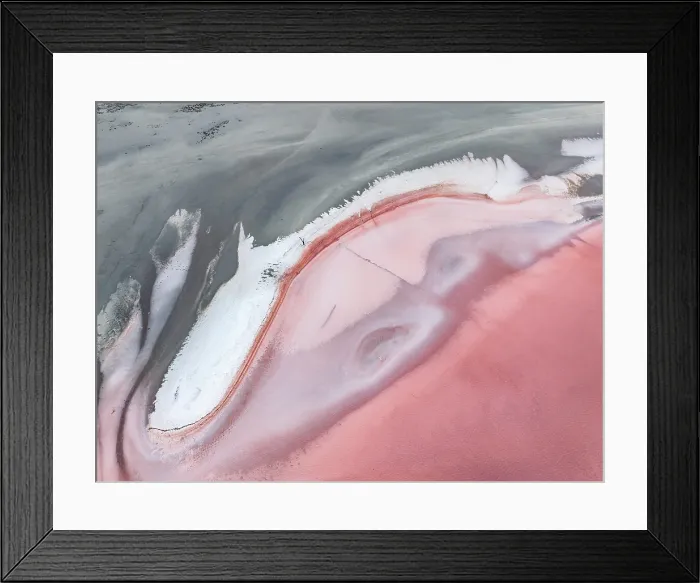 Framed Print : Drone photograph showing a majestic pink coloured salt lake