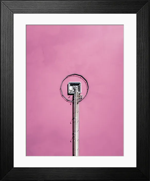 Framed Print : Pier in a pink coloured salt lake shot from a drone point of view Framed Print : Pier in a pink coloured salt lake shot from a drone point of view