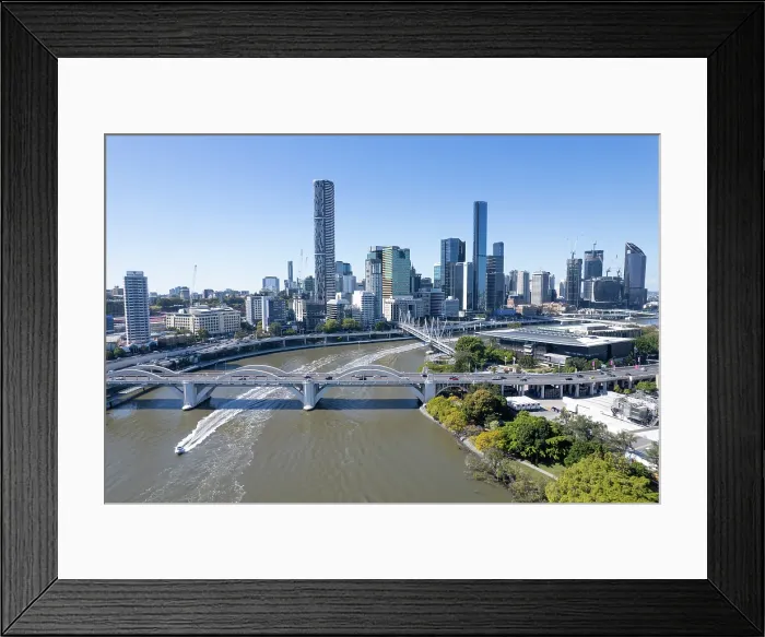 Framed Print : Brisbane city skyline from above Brisbane River Framed Print : Brisbane city skyline from above Brisbane River