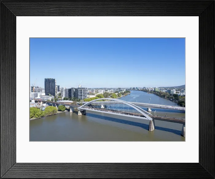 Framed Print : Brisbane city skyline from above Brisbane River