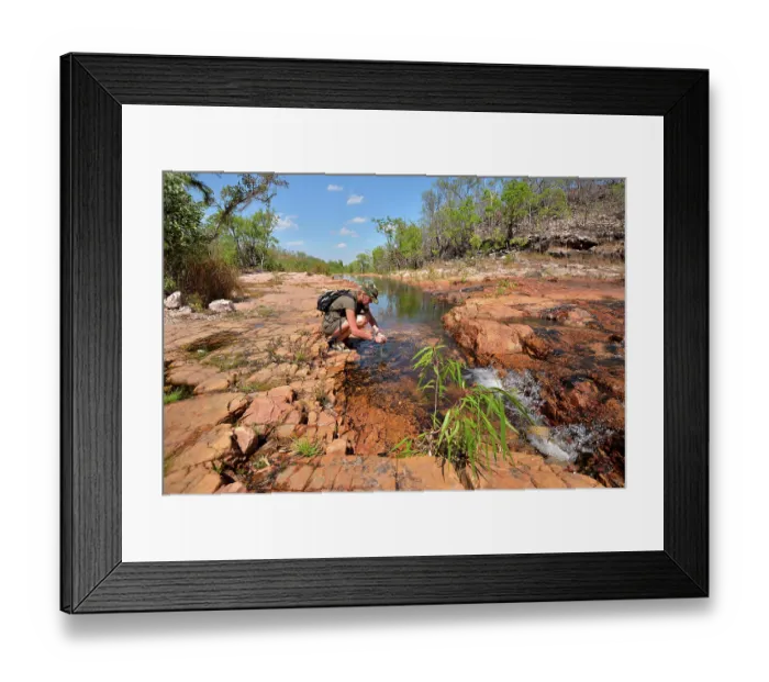 Framed Print : Hiker at the waters edge Framed Print : Hiker at the waters edge