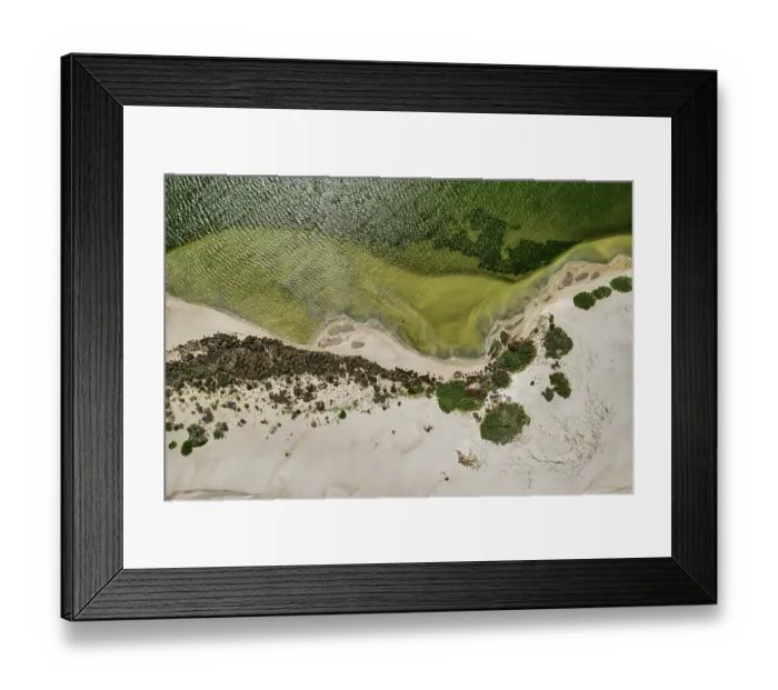 Framed Print : Aerial view of Sand dunes and lake at Point Sinclair - Penong, South Australia Framed Print : Aerial view of Sand dunes and lake at Point Sinclair - Penong, South Australia