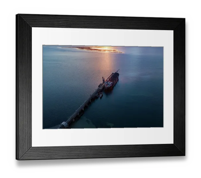 Framed Print : Aerial view of the sunsetting over Thevenard Jetty