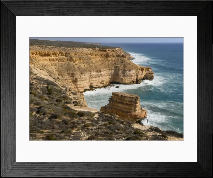 Framed Print : Cliffs along a rocky coastline, Island Rock, Kalbarri National Park, Western Australia, Australia