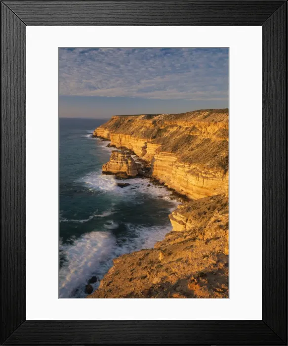 Framed Print : Western Australia, Kalbarri Nature Reserve, cliffs and sea, sunset
