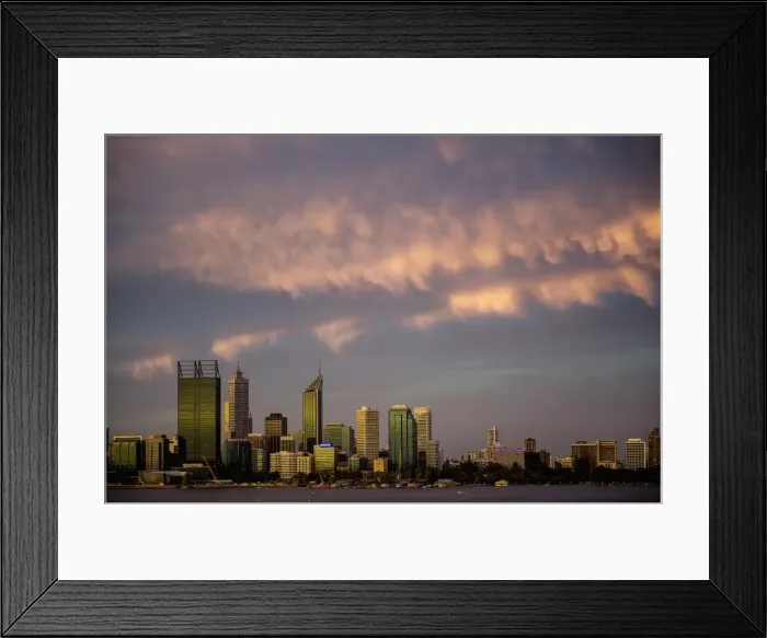 Framed Print : City skyline on water at sunset, Perth, Australia Framed Print : City skyline on water at sunset, Perth, Australia