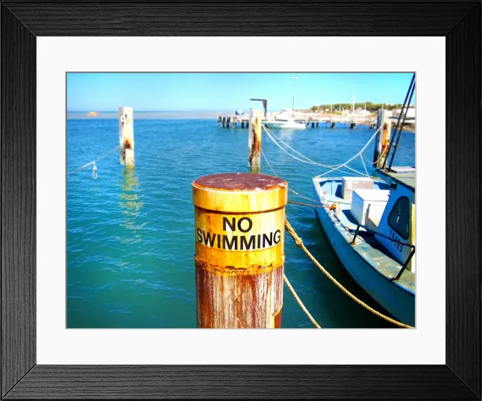 Framed Print : No Swimming Sign - Shark Bay