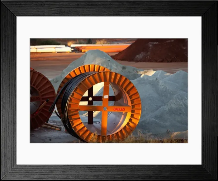 Framed Print : Large spools of cable at a mine Framed Print : Large spools of cable at a mine