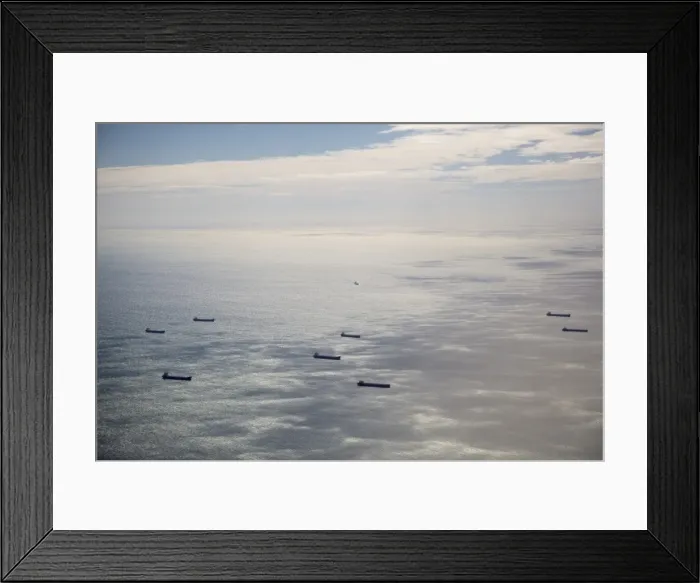 Framed Print : Freighters on the open sea, aerial view Framed Print : Freighters on the open sea, aerial view