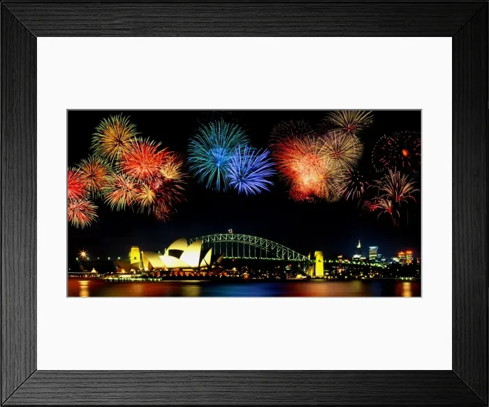 Framed Print : Fireworks over Sydney Harbor Bridge, Australia