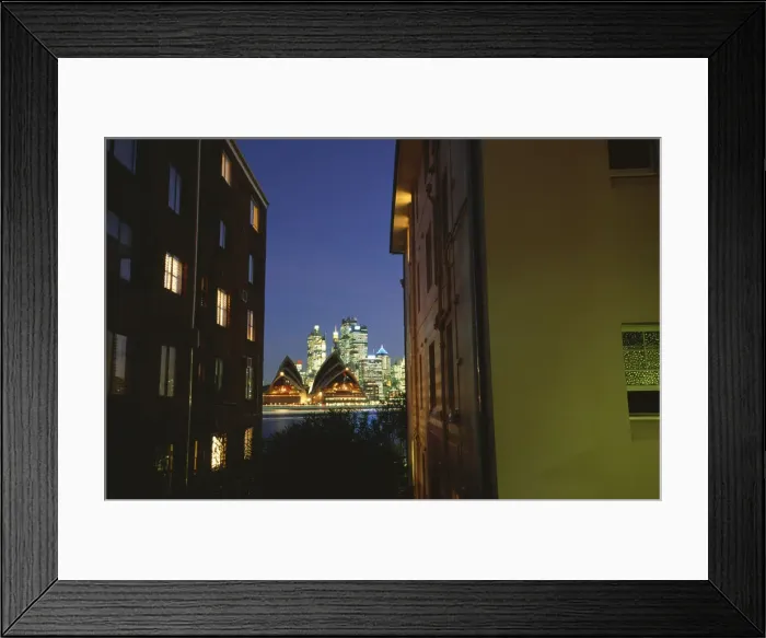 Framed Print : Australia, Sydney, view of opera house between apartment buildings