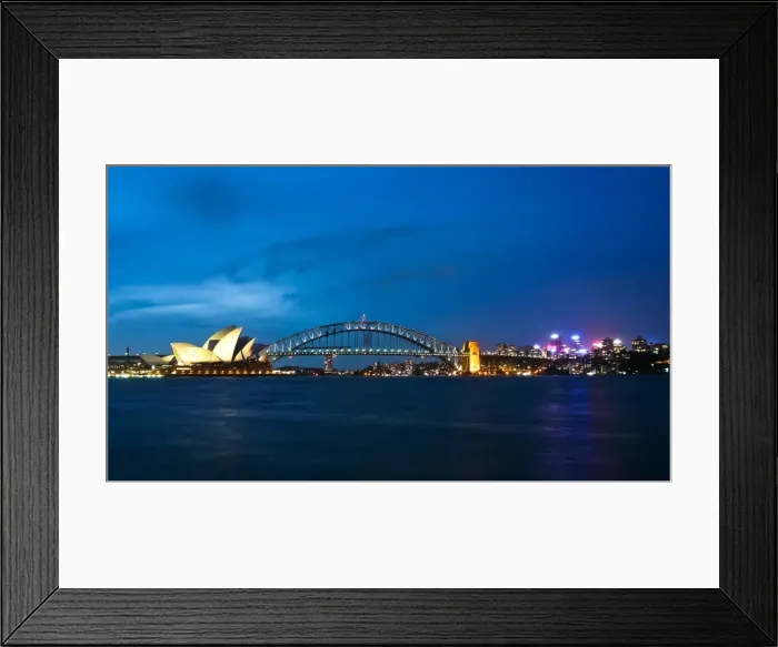 Framed Print : Sydney Harbour Bridge & Opera illuminated at dusk Framed Print : Sydney Harbour Bridge & Opera illuminated at dusk