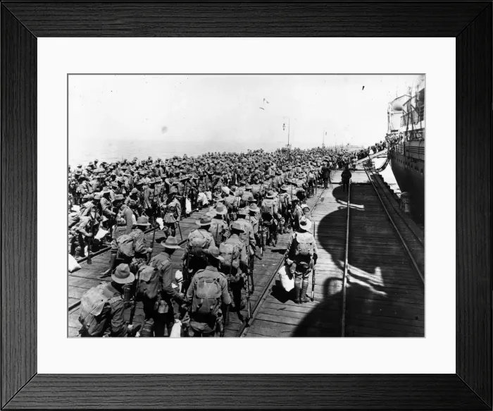 Framed Print : To War. December 1914: Australians soldiers embarking at Melbourne to fight in WW I