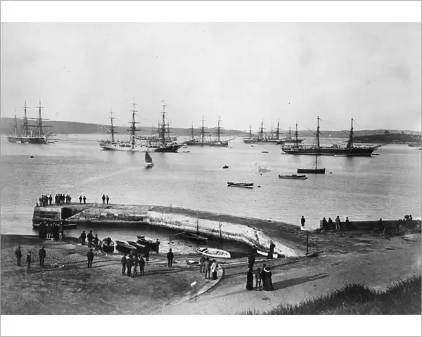 Circa 1867: A view across Sydney Harbour, New South Wales in Australia